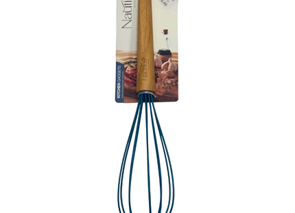 Beech Wood Handle Silicone Whisk Blue/Brown Color 30.2X6.5X6.5 Cm