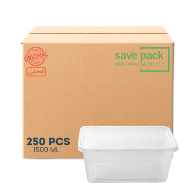 علبة ميكروويف مستطيلة شفافة سعة 1500 مل - كرتون