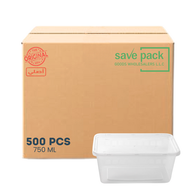 علبة ميكروويف مستطيلة شفافة سعة 750 مل - كرتون