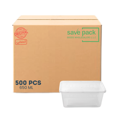 علبة ميكروويف مستطيلة شفافة سعة 650 مل - كرتون