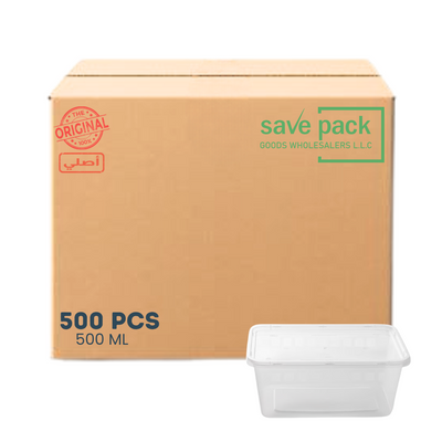 علبة ميكروويف مستطيلة شفافة سعة 500 مل - كرتون