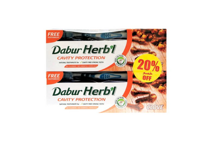 مجموعة دابور العشبية لحماية الأسنان بخلاصة القرنفل، قطعتين + فرشاة أسنان مجانية