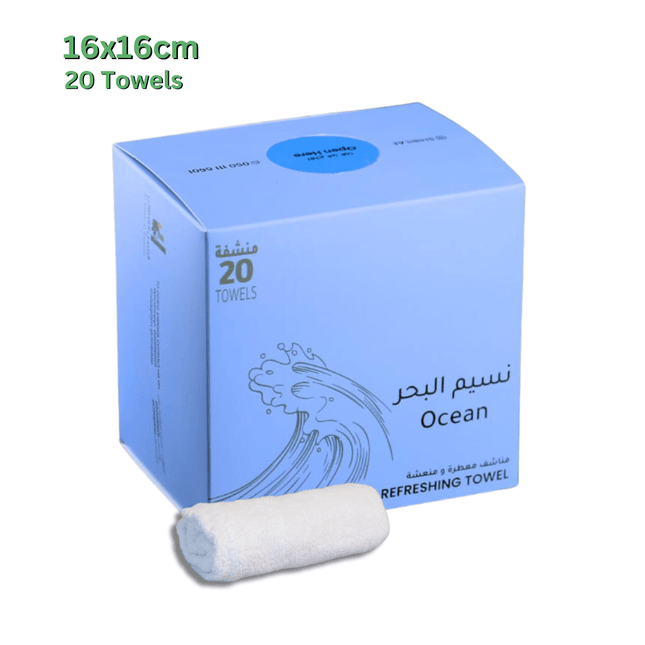 مناشف مبللة ومنعشة، 20 قطعة، 16×16 سم - أوشن
