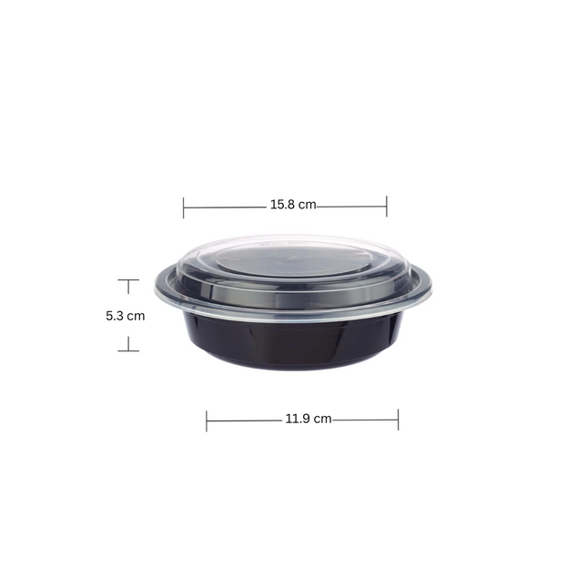 RO - 16 Black Base Round Microwavable Container with Lid