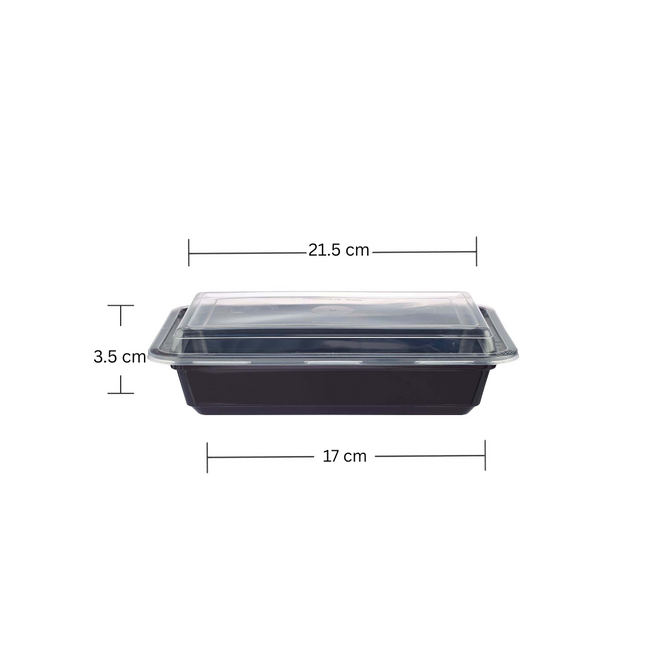 RE - 48 Black Base Rectangular Microwavable Container with Lid