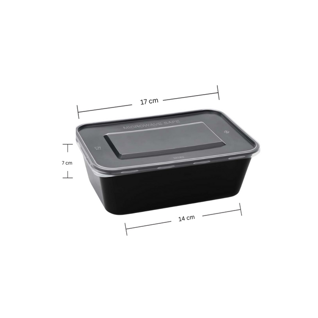 1000 ML Black Base Rectangular Microwavable Container with Lid