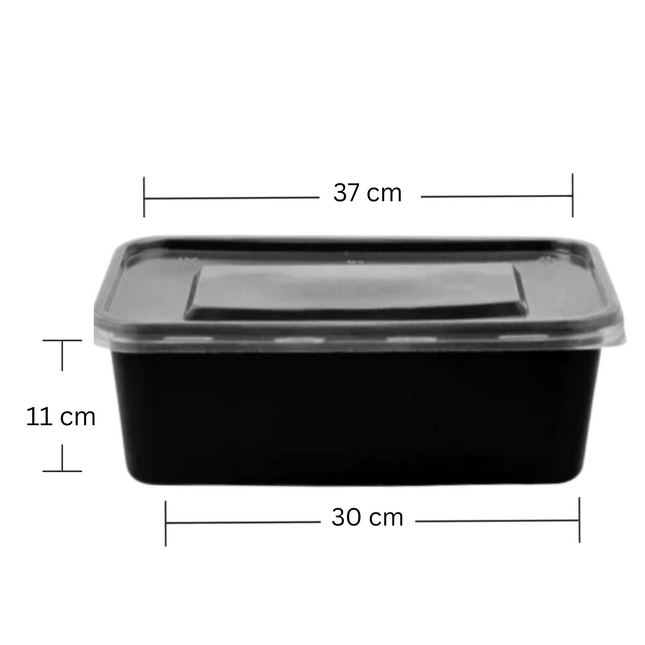 6000 ML Black Base Rectangular Microwavable Container with Lid