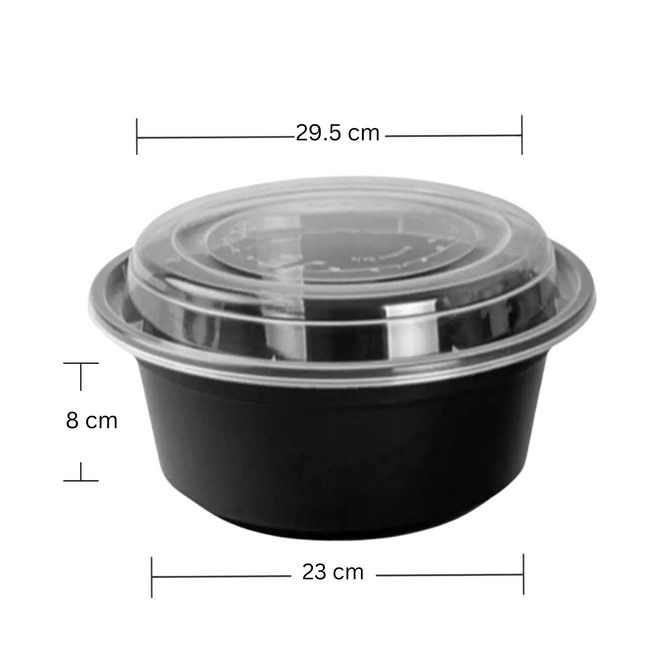 4000 ML Black Base Round Microwavable Container with Lid