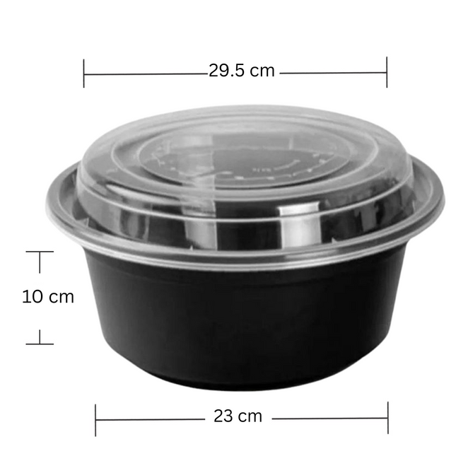 5000 ML Black Base Round Microwavable Container with Lid