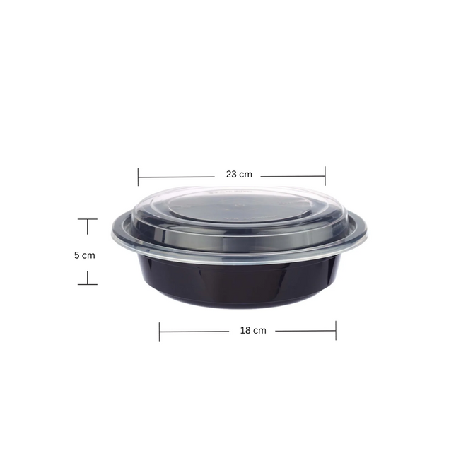 RO - 48 Black Base Round Microwavable Container with Lid
