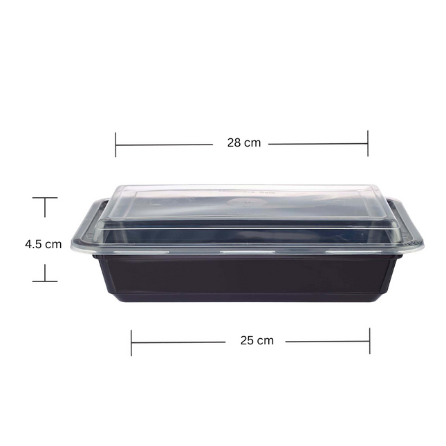 RE - 58 Black Base Rectangular Microwavable Container with Lid
