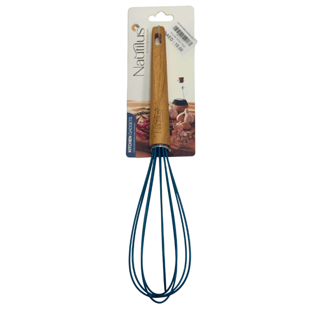 Beech Wood Handle Silicone Whisk Blue/Brown Color 30.2X6.5X6.5 Cm