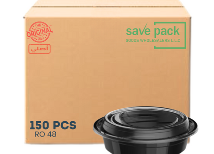RO-48 حاوية قابلة للاستخدام في الميكروويف بقاعدة وغطاء أسود - كرتون