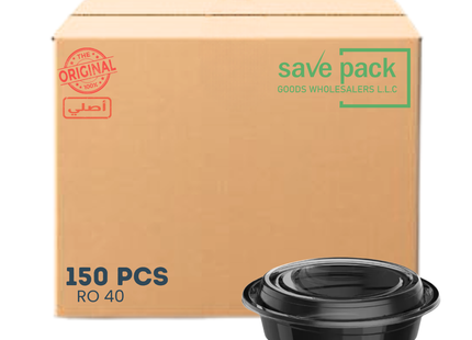 حاوية RO-40 قابلة للاستخدام في الميكروويف بقاعدة وغطاء أسود - كرتون