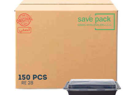 RE-28 Microwavable Container Black Base+Lid - 150 Pieces