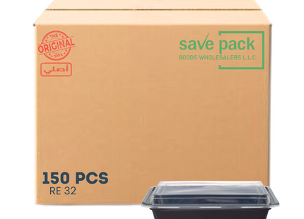 RE-32 Microwavable Container Black Base+Lid - 150 Pieces
