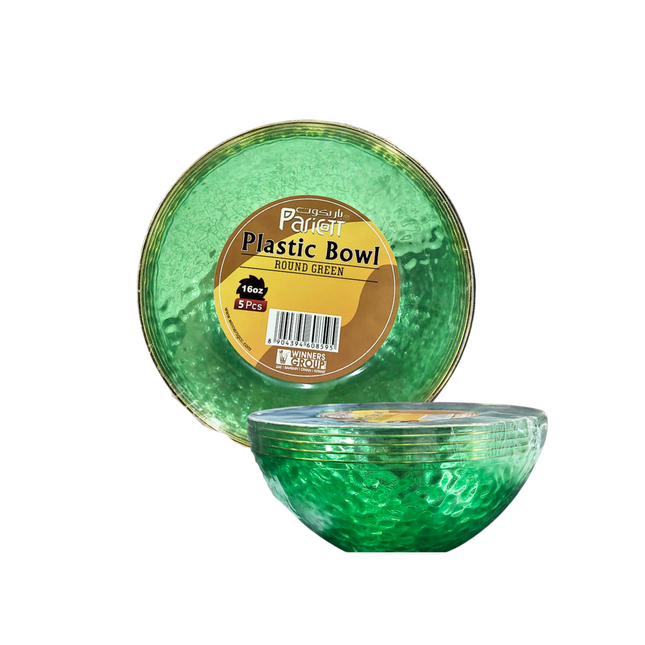 وعاء بلاستيكي دائري أخضر 16 أونصة - 5 قطع