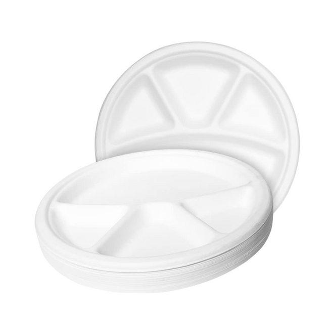 Disposable Biodegradable Plate Round 11 Inch - 4 Section , 25 Pcs