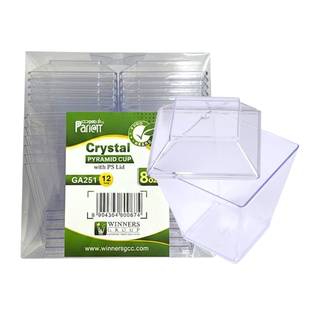 Crystal Pyramid Cup 8 oz + Lid GA251 - 12 Pieces