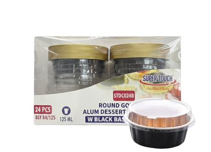 ST-Golden Alum Dessert Container Round Black Base + Pet Lids 125 ml - 24 Pcs