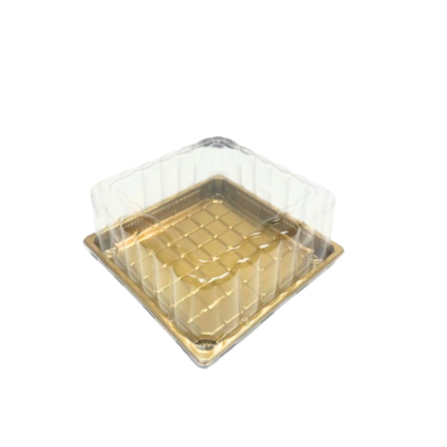 Cake Box Tray Gold Square W/Lid