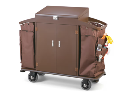 Housekeeping Service Cleaning Trolley with Wheel & Door for Hotel, Laundry, Holiday Resorts - Brown