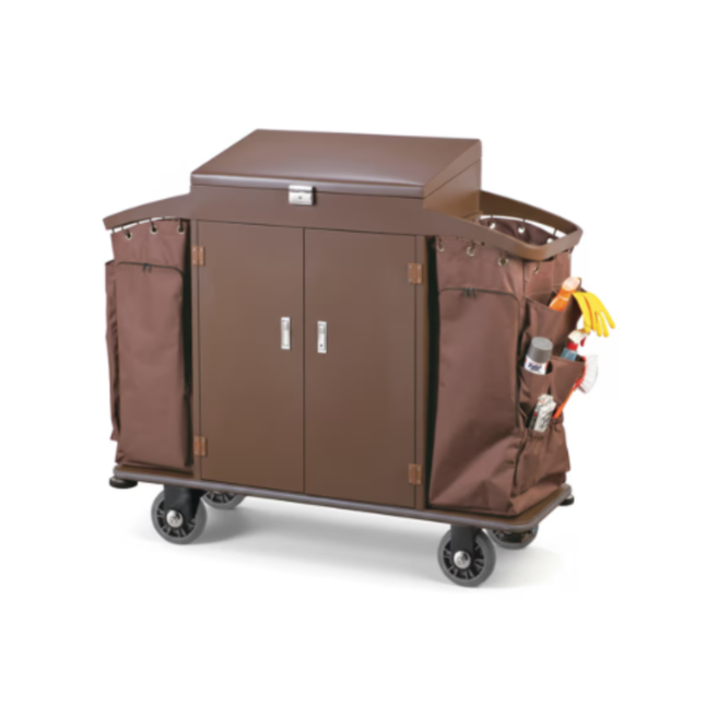 Housekeeping Service Cleaning Trolley with Wheel & Door for Hotel, Laundry, Holiday Resorts - Brown