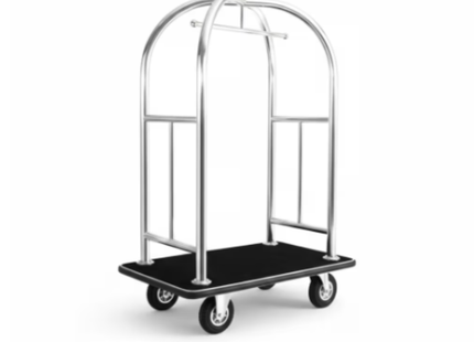 Hotel Lobby Stainless Steel Trolley Luggage Cart Silver with Black Carpet, High Quality Anti-Fingerprints, Hotel luggage trolley