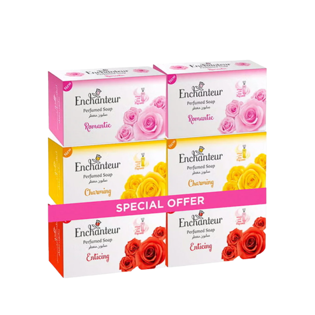 ENCHANTEUR Perfumed Soap Assorted Pack - 6 x 125g