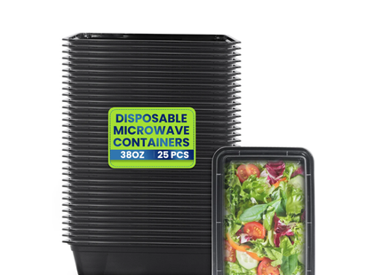 RE-38 حاوية قابلة للاستخدام في الميكروويف بقاعدة وغطاء أسود - عبوة