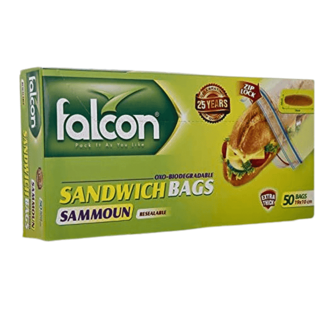 Falcon Biodegradable Sandwich Bags, Clear, 19 x 10 cm, Pack of 50,(1X2)