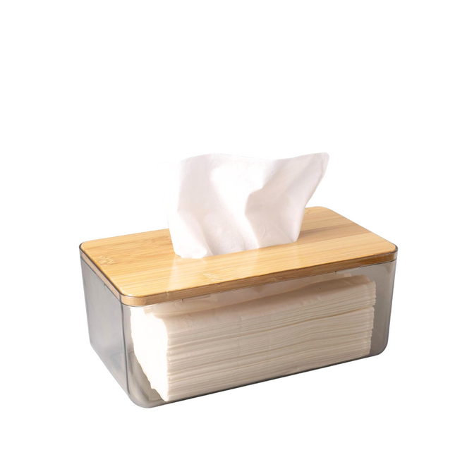 Acrylic Rectangular Tissue Box Holder with Bamboo Lid