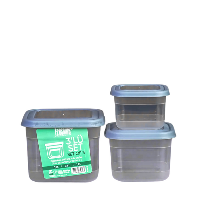 Classy Square Storage Box Set 3 Pcs , 300 - 600 - 1200 ML