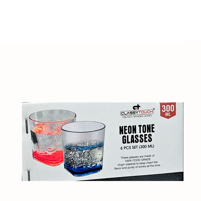 Neon Tone Glasses 6 Pcs Set 300 ML