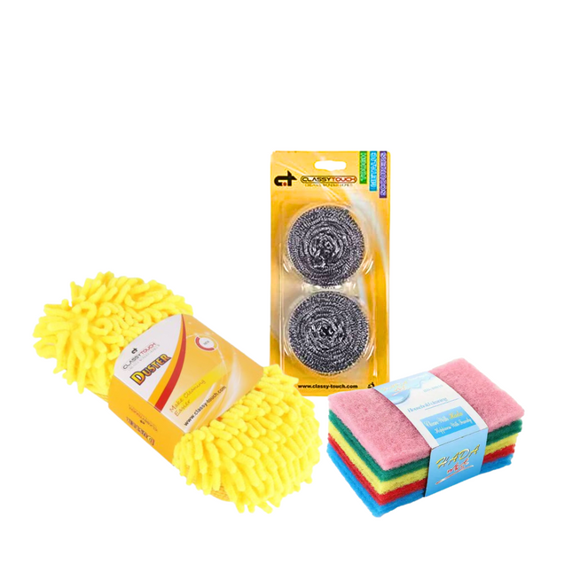 Stainless Steel 2 Pcs , Microfiber Duster , Sponge 5 Pcs