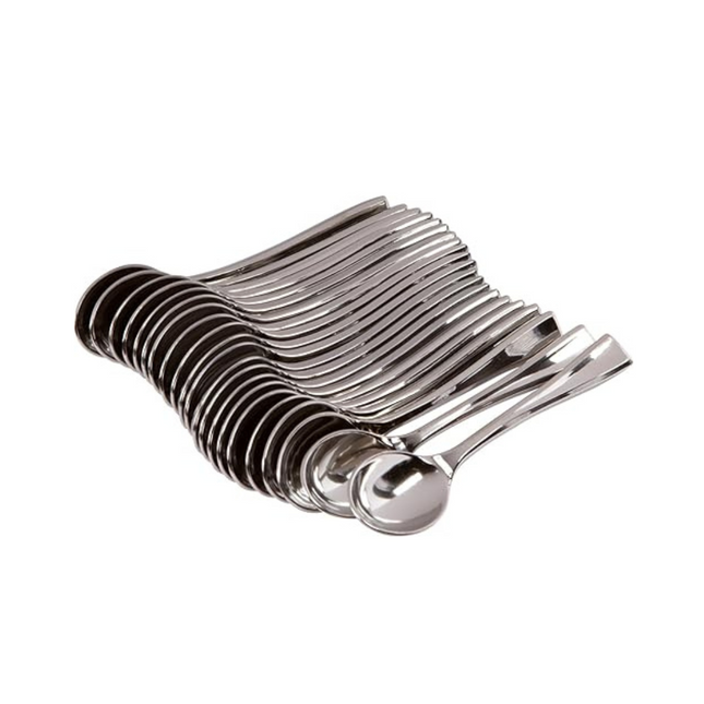 Plastic Spoon Silver Mini - 24 Pcs
