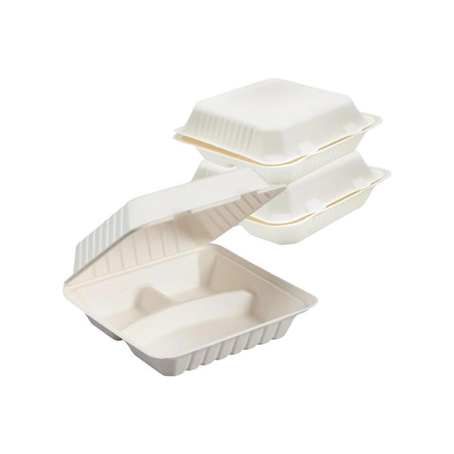 Bio Degradable 3 Section Dinner Box 9x9 cm