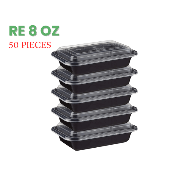 RE-8 Microwavable Container Black Base+Lid - Packet