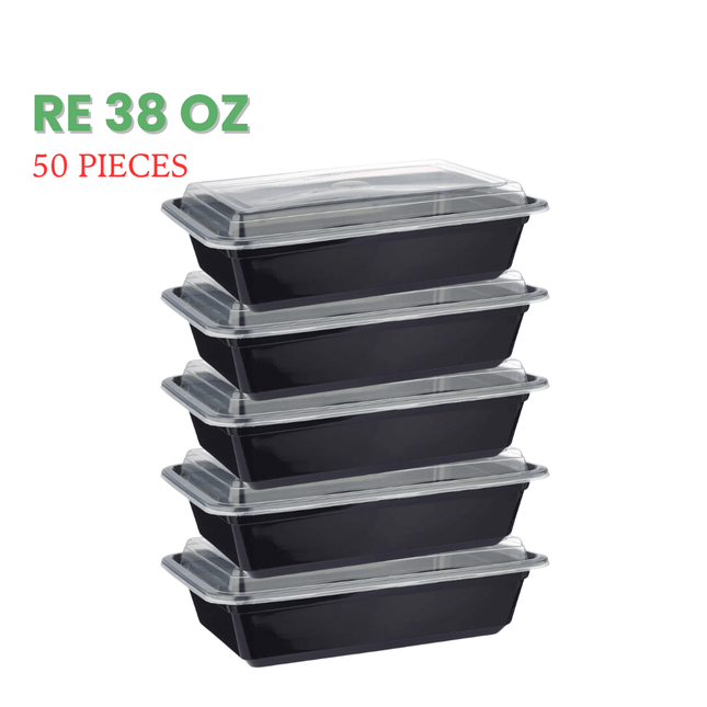 RE-38 Microwavable Container Black Base+Lid - Packet