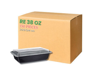 RE-38 Microwavable Container Black Base+Lid - 150 Pieces