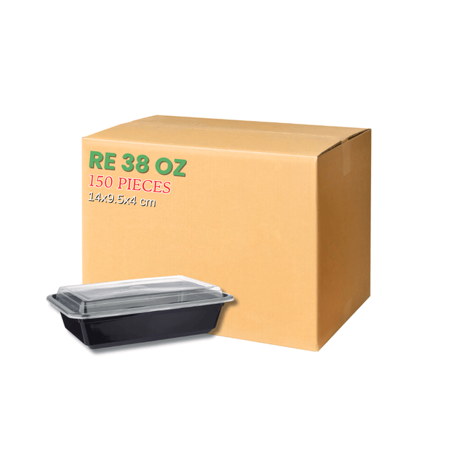 RE-38 Microwavable Container Black Base+Lid - 150 Pieces
