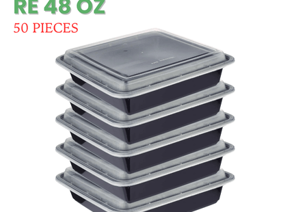 RE-48 Microwavable Container Black Base+Lid - Packet