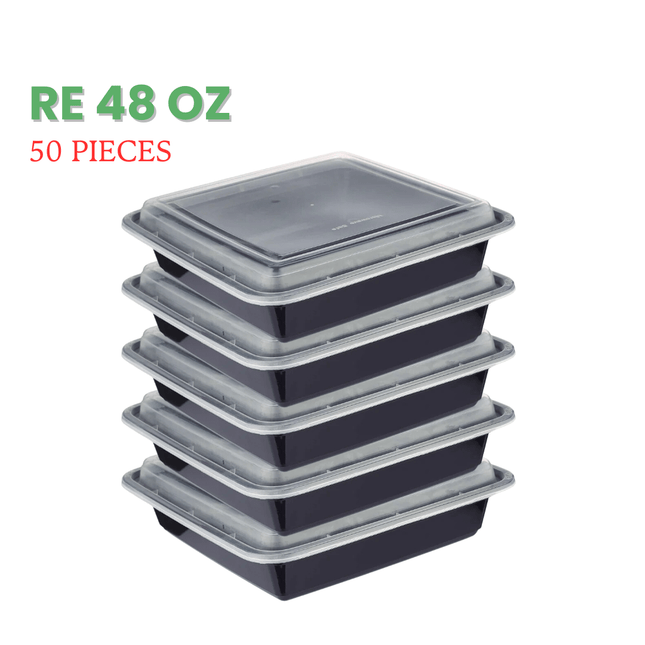 RE-48 Microwavable Container Black Base+Lid - Packet