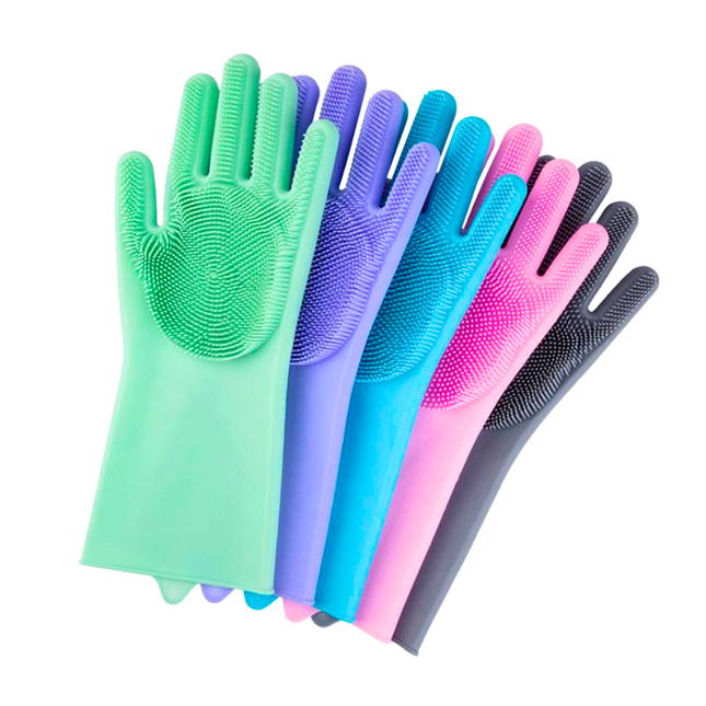 Multiple Function Silicone Gloves With Wash Scrubber Heat Resistant For Cleaning