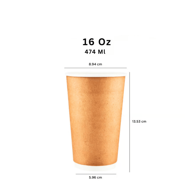 Paper Cup Double Wall Kraft -16 Oz