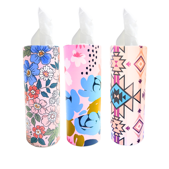 Car Tissue Box Printed with flower 80 Sheets x 2 Ply - 3 Boxes