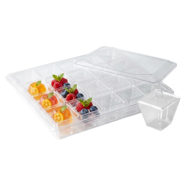 Acrylic Square Cup 2oz Wit Lid In Box- 1 Pack x 20 Pieces